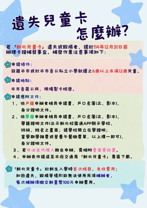 本市執行「鮮奶幸福週」政策，將採用「新北兒童卡」兌 領乳品，請各校提醒學生妥善保管卡證，如因遺失、毁損 等因素無法使用，請儘速補辦。圖片